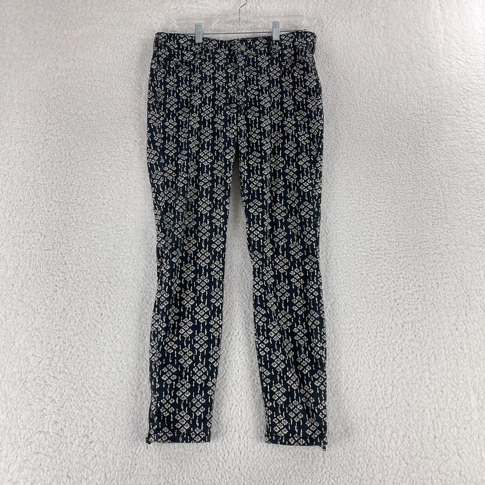 Pilcro Anthropologie Black Printed Serif Fit Ankle‎ Zip Pants Womens Mid-Rise 28
